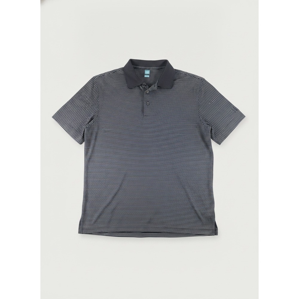 PGA Mens Performance Golf Polo Shirt Short Sleeve Striped Navy Grey Size L